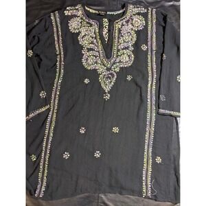 Betty B Women's Tunic Black sheer Beaded One Size Rayon Beach Swimsuit Cover Up